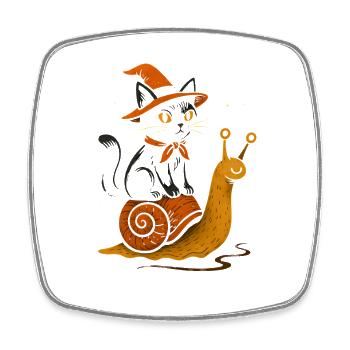Hexenkatze auf Schnecke - Viereckiger Kühlschrankmagnet - Weiß - Vorne