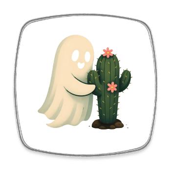 Cactus Friend Ghost Hugging Cactus - Square fridge magnet - white - Front