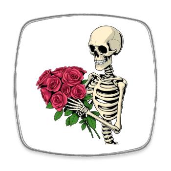 Squelette avec des roses - Magnet carré - blanc - Devant