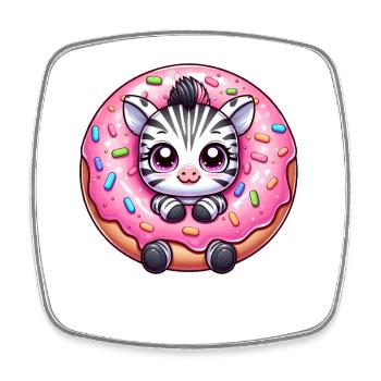 Funny Zebra Donut Candy Dessert Comic - Square fridge magnet - white - Front
