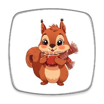 Winterliches Eichhörnchen mit Tasse - Viereckiger Kühlschrankmagnet - Weiß - Vorne
