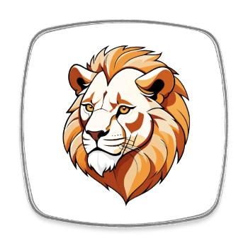 Tête de Lion Dessin Animé Crinière Dorée - Magnet carré - blanc - Devant