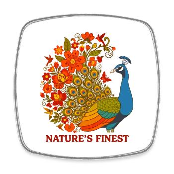 Peacock Floral Nature Botanical - Square fridge magnet - white - Front