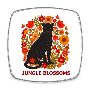 Panthère Noire et Jungle Fleurs botanique - Square fridge magnet - white - Front