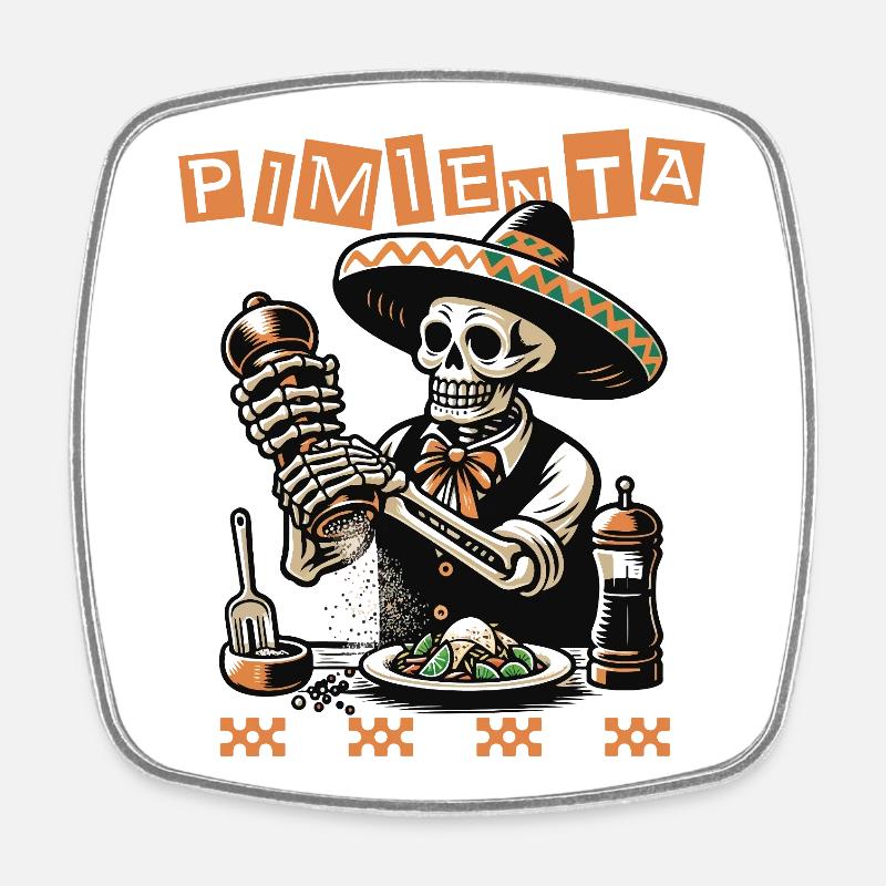 Mariachi Pepper Skull - Square fridge magnet - white