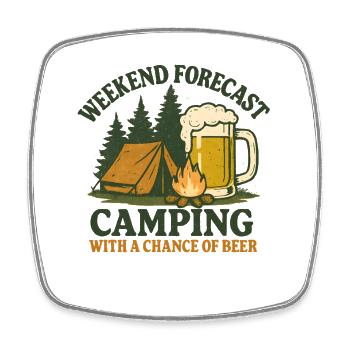 Camping mit Bierchance - Viereckiger Kühlschrankmagnet - Weiß - Vorne