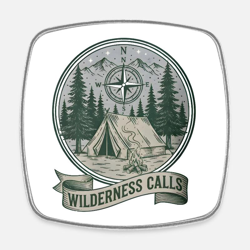 Wilderness Calls Compass Camp - Square fridge magnet - white