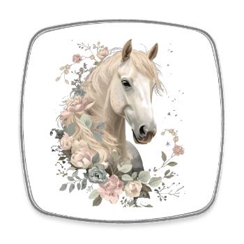 Stallion with flower crowns - Square fridge magnet - white - Front