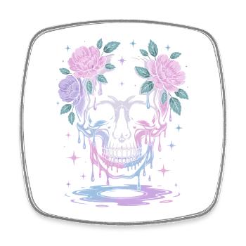 Kawaii Pastel Goth Skull Flowers - Square fridge magnet - white - Front