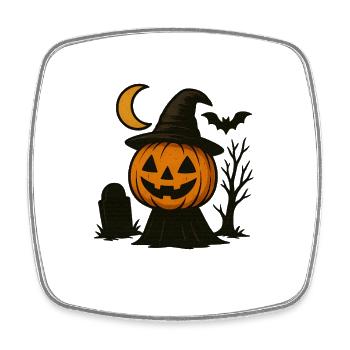 Halloween Kürbis mit Hexenhut - Viereckiger Kühlschrankmagnet - Weiß - Vorne