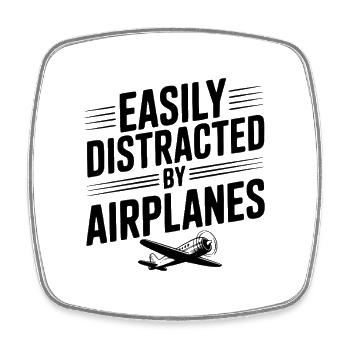Facilement distrait par les avions - Magnet carré - blanc - Devant