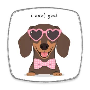 Teckel I Woof You Saint Valentin Design - Magnet carré - blanc - Devant