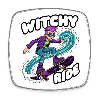 Witchy Ride Skateboard Animation - Square fridge magnet - white - Front