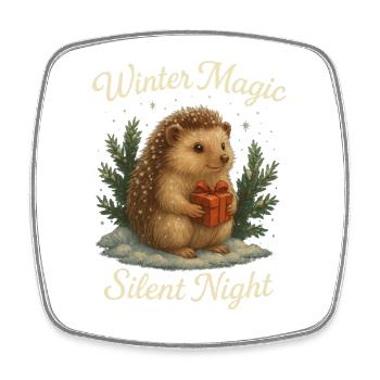 Winterzauber – Stille Nacht mit Igel - Viereckiger Kühlschrankmagnet - Weiß - Vorne