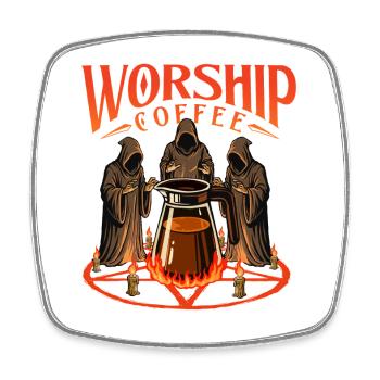 Worship Coffee Bold Caffeine Statement - Square fridge magnet - white - Front