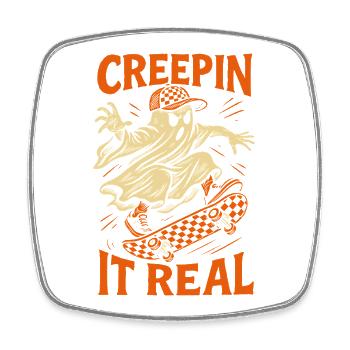 Creepin It Real Ghost Skateboard Halloween - Magnet carré - blanc - Devant