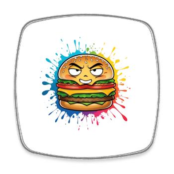 Frecher Burger Cartoon - Viereckiger Kühlschrankmagnet - Weiß - Vorne