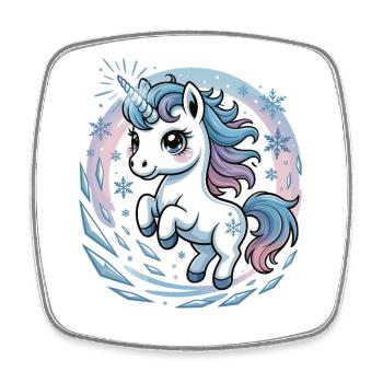 T-shirt licorne avec flocons de neige - Magnet carré - blanc - Devant