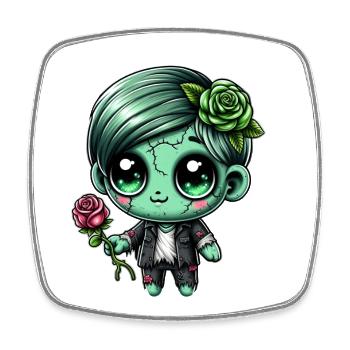 Kuscheliger Zombie mit Rose - Viereckiger Kühlschrankmagnet - Weiß - Vorne