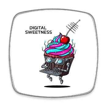 Cyber Cupcake avec robot à clavier - Magnet carré - blanc - Devant