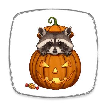 Raccoon Peeking from a Jack-o'-Lantern - Square fridge magnet - white - Front