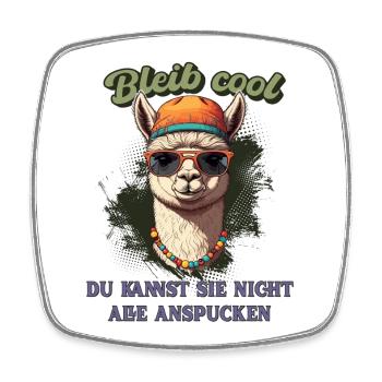 Lama Spruch – Bleib cool, lustiges Fun Shirt - Viereckiger Kühlschrankmagnet - Weiß - Vorne