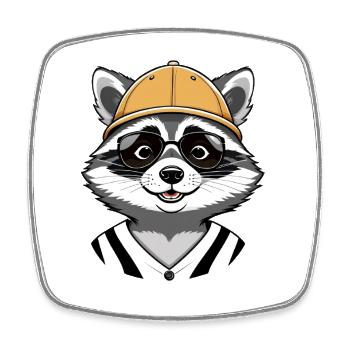 Raccoon with helmet and sunglasses - Square fridge magnet - white - Front