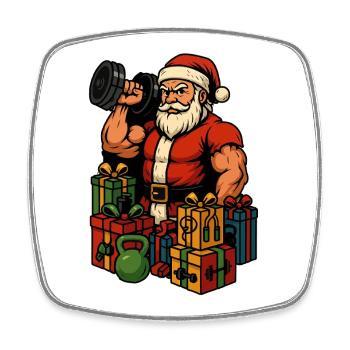 Fitness Père Noël avec des cadeaux - Magnet carré - blanc - Devant