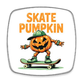 Skateboard-Kürbis für Halloween-Fans - Viereckiger Kühlschrankmagnet - Weiß - Vorne