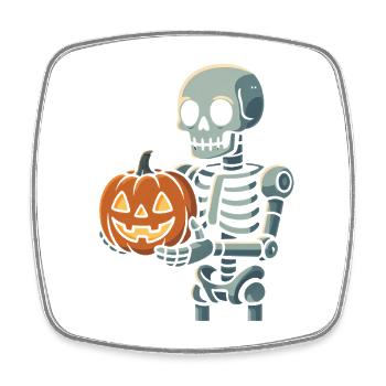Skeleton with Halloween pumpkin - Square fridge magnet - white - Front