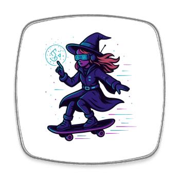 Neon witch sur le skateboard - Magnet carré - blanc - Devant