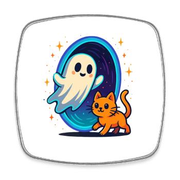 Ghost cat through star portal - Square fridge magnet - white - Front