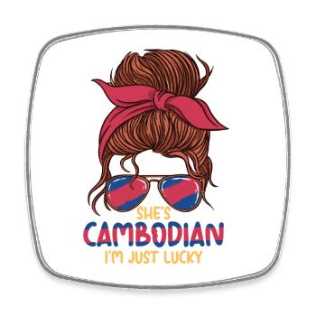 Cambodia Cambodian She's Combodian - Square fridge magnet - white - Front