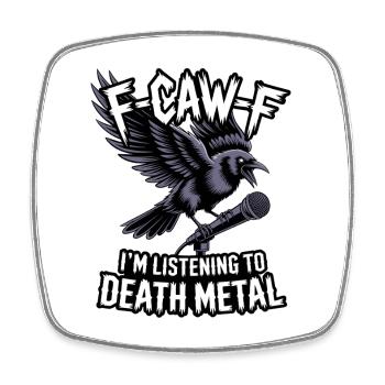 Crow with Microphone – Death Metal - Square fridge magnet - white - Front