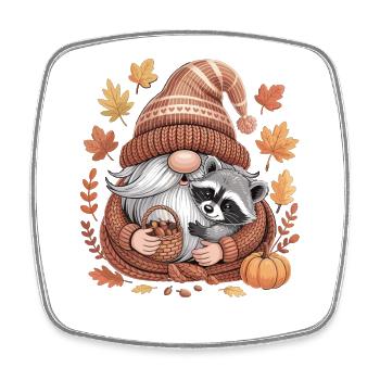Herbst Wichtel Shirt mit Waschbär und Eicheln - Viereckiger Kühlschrankmagnet - Weiß - Vorne