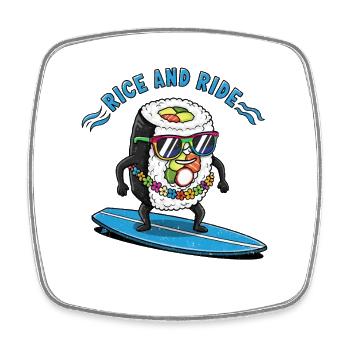 Reis Surf Sushi Design Rice and Ride - Square fridge magnet - white - Front