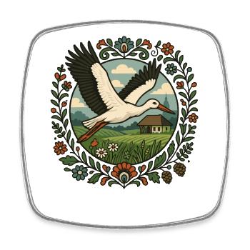 Polish Stork Folk Art Countryside Design - Square fridge magnet - white - Front