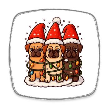 Christmas Pug Dogs with Santa Hat Pugs - Square fridge magnet - white - Front