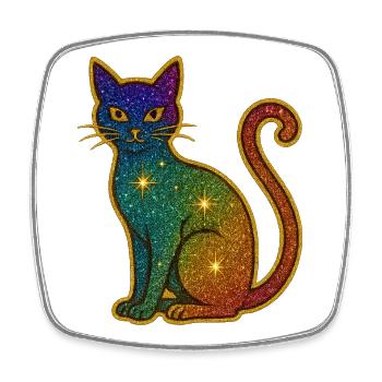 Regenbogen Glitzer Katze zu Halloween - Viereckiger Kühlschrankmagnet - Weiß - Vorne