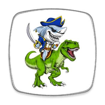 Shark Pirate Riding T-Rex Dinosaur - Square fridge magnet - white - Front