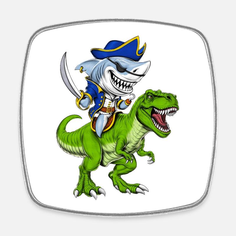 Shark Pirate Riding T-Rex Dinosaur - Square fridge magnet - white