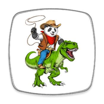 Panda Cowboy Riding T-Rex Dinosaur - Square fridge magnet - white - Front
