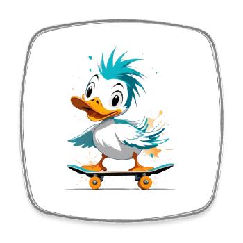 Ente auf Skateboard Farbexplosion - Viereckiger Kühlschrankmagnet - Weiß - Vorne