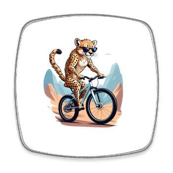 Leopard on Mountain Bike Safari - Square fridge magnet - white - Front