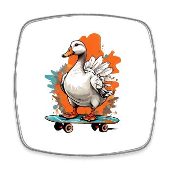 Ente auf Skateboard - Viereckiger Kühlschrankmagnet - Weiß - Vorne
