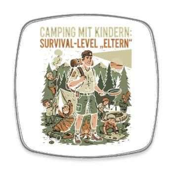 Camping mit Kindern - Survival-Level Eltern - Viereckiger Kühlschrankmagnet - Weiß - Vorne