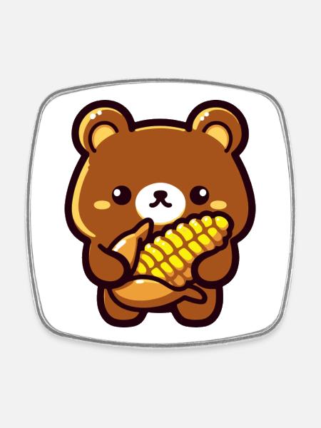 BearKawaiiCorn - Square fridge magnet - white