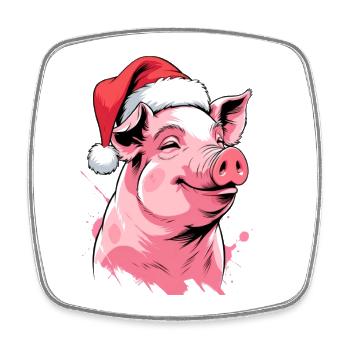 Festive Christmas pig with hat - Square fridge magnet - white - Front