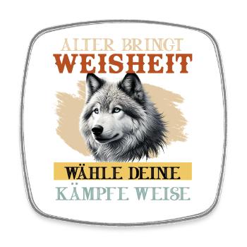 Wolf Spirit ALTER BRINGT WEISHEIT Lustiges - Magnet carré - blanc - Devant