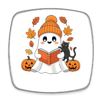 Herbstgeist Leseabend mit Katze - Viereckiger Kühlschrankmagnet - Weiß - Vorne